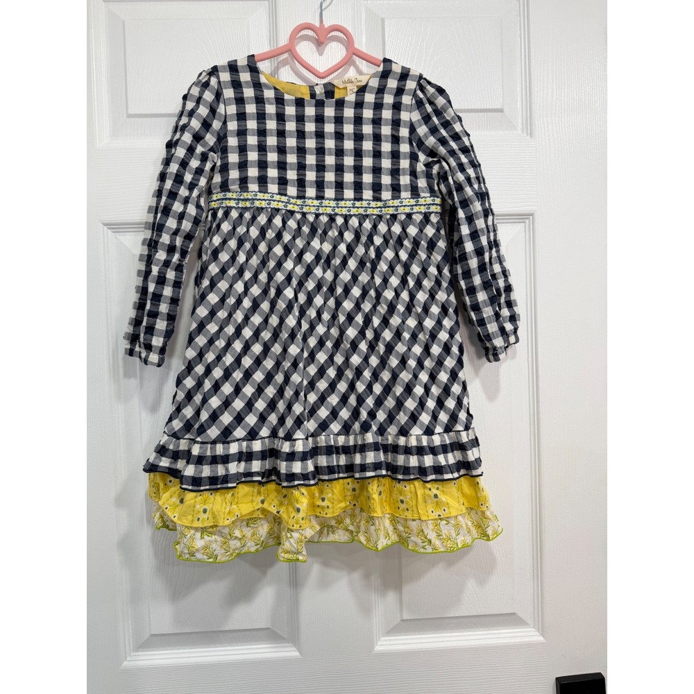 Matilda Jane Girls Navy Gingham Tiered Ruffle Floral Long Sleeve Dress Size 6